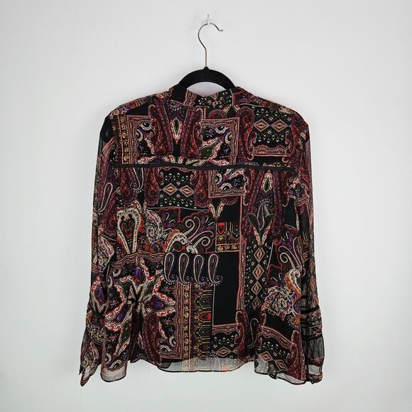 Coldwater Creek Women’s Sheer Boho Paisley Blouse PL Petite Large Whimsical Fall - Picture 3 of 12